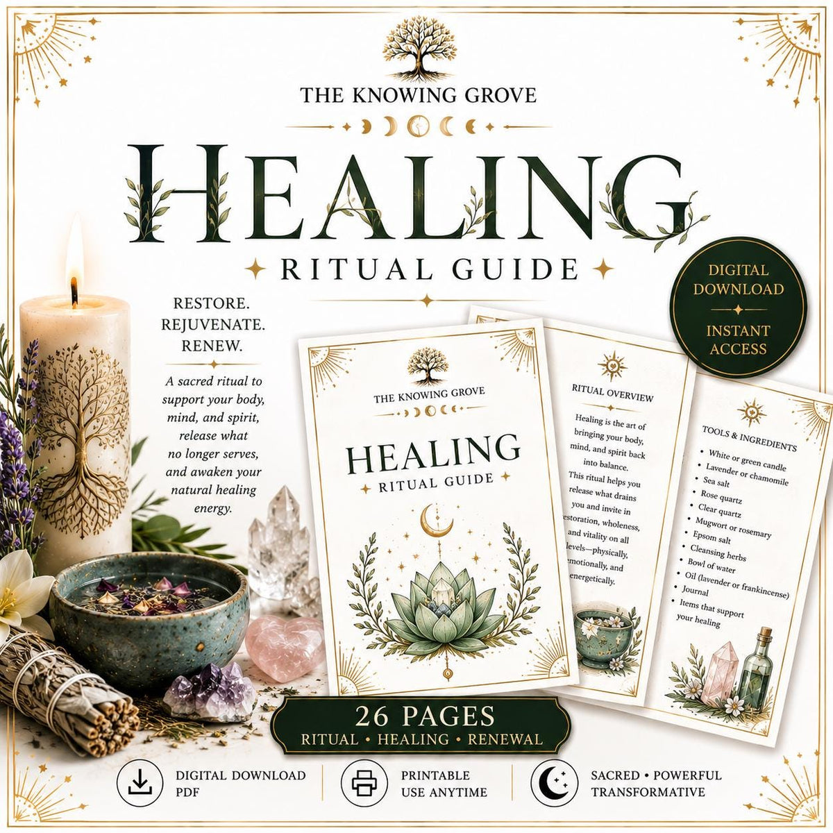Healing and Spiritual Renewal Ritual Printable PDF Digital Download File